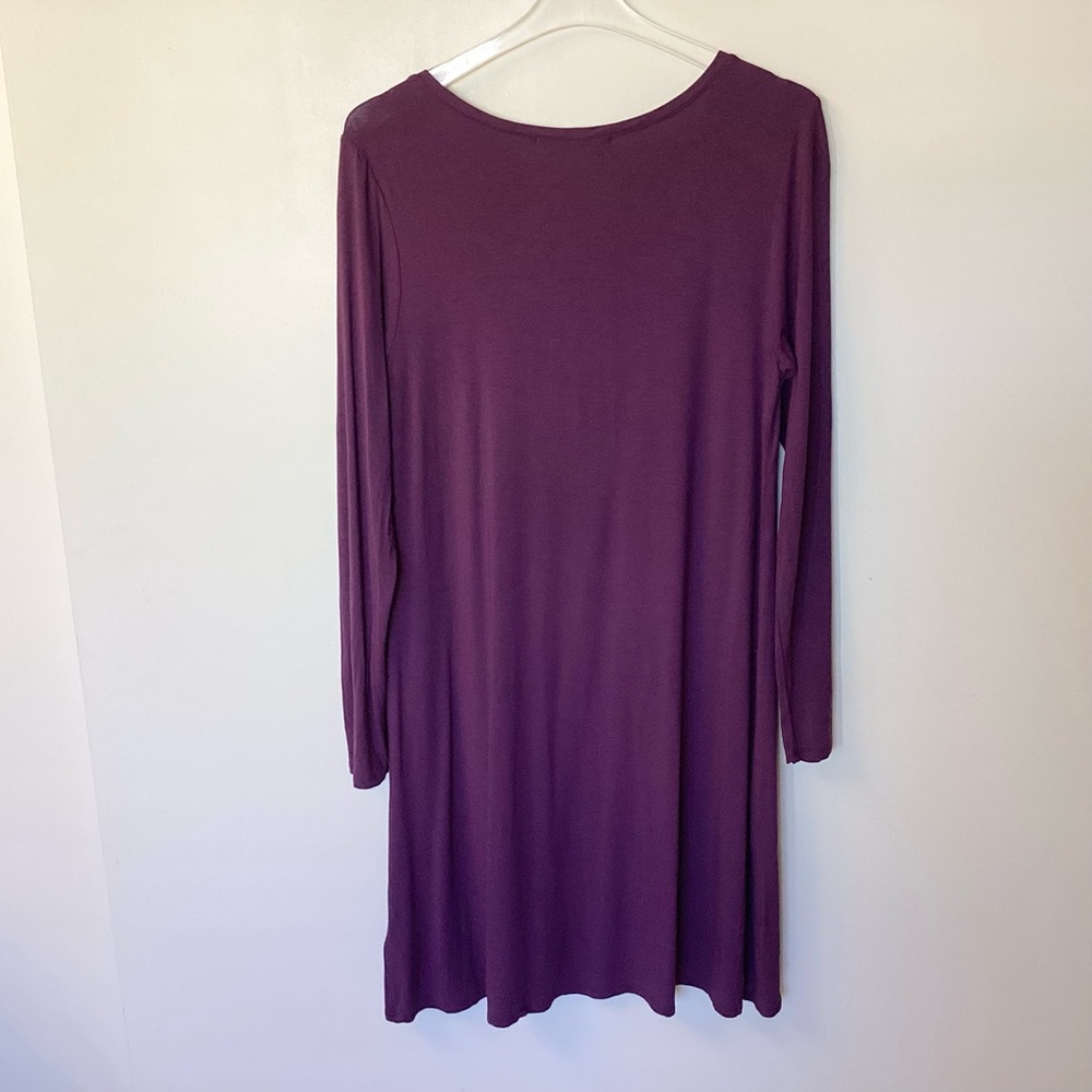 Peruvian Connection Long Sleeve V-Neck Stretch Jersey Dress - Purple - L - Picture 5 of 7
